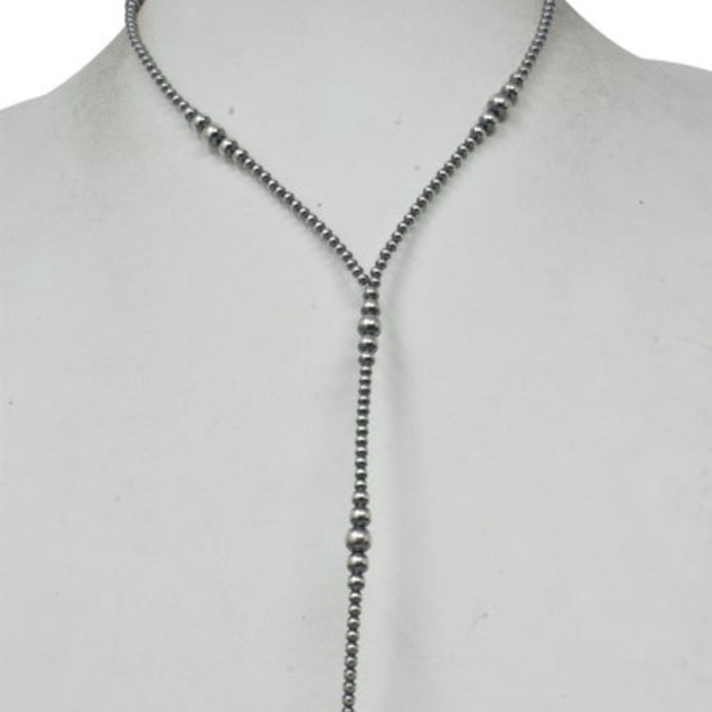 Sterling Silver Beaded Y-Lariat Necklace - Silver